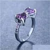 Band Rings Sier Color Purple Bow Ring For Women Cute Cubic Zirconia Rings Fashion Jewelry Gift C3 Drop Delivery 2021 Dhseller2010 Dhpbb