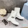 Botas de diseñador para mujer Zapatos de cuero de lujo Knight Martin Boot High Combat Low Mid Heel Marca europea Punta redonda en punta Moda