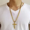 Złoty ton krzyżowy Jezus stal nierdzewna Naszyjnik Hip Hop Cuban w linku Crucifix 24 w 2109293071