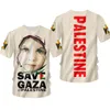 T-shirt manches courtes col rond femme, homme, garçon et fille, mode d'été, humoristique, avec drapeau palestinien gratuit en 3D, Streetwear