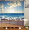 Zasłony prysznicowe 3D Słoneczna plaża nadrukowana tkanina wodoodporna Ocean Sea Scenerie Scenerie Kurtana do dekoracji łazienki z 12 haczykami