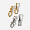 Boucles d'oreilles créoles épaisses en acier inoxydable géométrique Dangle femmes bijoux étanches Double ovale argent 18k doré plat