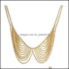 Chokers European Simple Style Gold Plated Metal Chain Tassel Collar Double Necklace Womens Dress Fine Jewelry C3 Drop Delivery 2021 N Dhgk7