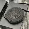 Round Beach Woven Bag Gold Buckle Logo Crossbody Raffia Crochet Leather Shoulder Strap Handbag Women Zipper Closure Shoulder Purse