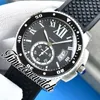 TWF Calibre Dive Cal.1904-PS Automatic Mens Watch 42mm W7100056 Big Date Black Dial Steel Case Rubber Strap Gents New Watches Timezonewatch Sapphire E268B1