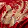 Ensembles de literie de mariage chinois de luxe 4/6/9 pièces ensemble Satin Jacquard coton or Long Phoenix broderie housse de couette drap de lit taies d'oreiller