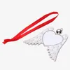 2022 Metal Heat Transfer Angel Wings Christmas Decoration Blank Red String Heart Shaped Pendant Gift