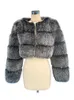 Women's Fur Faux ZADORIN Fashion Women Crop Top Coat Winter Thick Fluffy Long Sleeve Short Style Slim ry Jacket Coats 220919