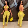 Kvinnors tvådelar byxor Grommet snörning Sheer Mesh Set 2022 Summer Women Sexig Bandage Bra Top Hollow Out Night Club Suit Tracksuit