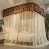 Mosquito Net Luksusowy styl europejski podwójny wiatr i kurz wielofunkcyjny wielofunkcyjny biały koronkowe łóżko szynowe Valance