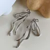 Stud Earrings 925 Silver Needle INS Exaggerated Sweet Cool Style Ear Studs Metal Bow Long Ribbon Fairy Antique Boutique Jewelry Women