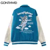 Men's Jackets GONTHWID Hip Hop Bomber Jacket Mens Baseball Streetwear Vintage Embroidered Angel Letter Leather Patchwork Varsity Coats Green T220914