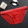 Slip Ice Silk Mens Briefs Bulge Transparent Panties Sexy Men Underwear Plus Size Intimates Mesh Summer Thin L / XL / XXL / 3XL Bikini