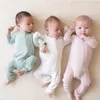 Tulum Bebek Romper Bambu Elyaf Erkek Kız Giyim doğan Fermuar Footies Tulum Katı Uzun Kollu Giyim 024M 220916