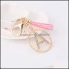 Key Rings Rhinestone Key Chain 26 English Letters Pendant Ring Woman Girl Cute Bag Accessory Gold Color Initials Shape Holder Gift C3 Dhmhl