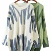 여성의 스웨터 aproms 우아한 녹색 줄무늬 인쇄 풀오버 여성 겨울 오 목이 긴 길거리웨어 따뜻한 겉옷 220916