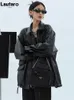 女性の革のフェイクラウタロ春秋秋の特大のカジュアルな防水ブラックソフトパックジャケットドロップショルダー長袖ファッション220916