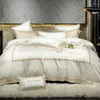 Bedding Sets Luxury Gold Four Leaf Clover Embroidery Set 1000TC Egyptian Cotton Quilt Cover Mattress Bed Linen Pillowcases 4Pcs