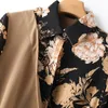 2022 Autumn Black / khaki Ploral Print اثنين من السراويل مجموعات طويلة الأكمام من طية صفراء بلوزة طويلة السراويل الطويلة.