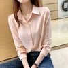 2022 Autumn Long Sleeve Satin Blouses Office Lady Silk Shirts Women Tops Fashion Button Up Vintage Clothes Blusa Elegant