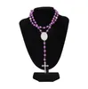 Party Favor 4 couleurs Collier de sublimation Pendentif de transfert de chaleur Chapelet Collier de perles Croix Jésus Pendentifs en métal RRB15582