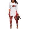 Herfst Vrouwen Gedrukte Broek Outfits Personaliseer Split T-shirt Legging Pak 2 Stuk Bijpassende Sets XS Maat Kerstcadeaus327l