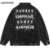 Hommes Vestes Denim Bomber Veste Streetwear Hip Hop Vintage Lettre Imprimer Cowboy Distressed Wash Jeans Manteau 2022 Rétro Casual Coton Vestes T220914