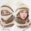 Baretten 3 Stuks Winter Mannen Fleece Bivakmuts Gezichtsmasker Vrouwen Dikker Warme Gebreide Pompom Beanie Hoed Cap Sjaal set Sport Fietsen