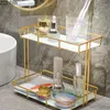 Hooks Light Luxury Vanity Cosmetic Rack El Home Bathroom Cup Toothbrush Storage Nordic Desktop 2-layer Metal