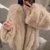 Women Faux Leather Winter imitation fox fur mid-length thickened collar fur coat Multi-color solid yellow pink khaki gray white and blue colour long sleeves coats