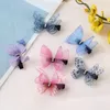 Accessori di moda Tessuto in chiffon a doppio strato 3D Tulle Farfalle Decorazione da giardino Artigianato Decorazioni per matrimoni Abito Farfalla Fermagli per capelli