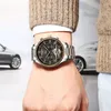 Montres-bracelets Kinyued Luxe Hommes Montre-bracelet mécanique Cadran noir Bracelet en acier inoxydable Montre automatique Montre Automatique Homme