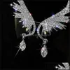 Ciondola il lampadario Sier Color Angel Wings Crystal Orecchini pendenti per le donne Luxury Korean Ear Cuff Gilrs Stud Earing Fashion Piercing Dhcmf