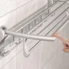 Hooks Bathroom Towel Rail Bath Organizer Shelfs Storage Towels Hanger Aluminum Shower-gel Shampoo Rack Wall No-drilling Foldable