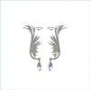 Ciondola il lampadario Sier Color Angel Wings Crystal Orecchini pendenti per le donne Luxury Korean Ear Cuff Gilrs Stud Earing Fashion Piercing Dhcmf