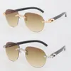 Original Black Buffalo Horn Rimless Sunglasses Womans Hand-made Moissanite Diamond Set Glasses Men Famous Square 8200757 Sun Glasses Male and Female 18K Gold