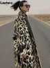 Women's Fur Faux Lautaro Winter Long Leopard Print Warm Fluffy Trench Coat for Women Sleeve Double Breasted European Fashion 220919