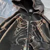 Moletons masculinos Y2K Gothic Streetwear com estampa de esqueleto Oversize Moletom masculino feminino Punk Harajuku Hip Hop Moletom com zíper Feminino Mall Goth Top
