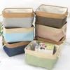 Double color Splicing Sundries storage basket Folding fabric storage-basket Cotton linen storages sorting box de768