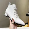 Luxe nieuwe Gentlewoman Ankle Boots Knight Cowboy Princess Lace Up Peited Tooes Dikke hiel 3,5 cm schoenen maat 35-41