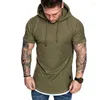 Men's Hoodies Summer Stylish Men's Casual Hoodie Lace Up White Shirt Hooded Short Sleeve Slim Tops Sport Wear Plus Size Solid