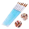 Nail Brushes 6Pcs/set Nylon Hair Brush Blue Rhinestone Handle Kolinsky Acrylic Pen Gel Carving Building Dotting Drawing Tools