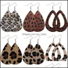 Dangle Chandelier Waterdrop Cut Out Leopard Print Leather Dangle Earring For Women Fashion Sier Plated Hook Drop Trendy Jewelry Deli Dhbon