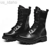 Stivali con punta in acciaio Scarpe da uomo in pelle militare per la moda primaverile con lacci neri con plateau moto d2 L220920
