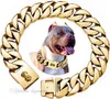 Colliers de chaîne de chiens Big Dog 32 mm d'épaisseur Cuban Link Strong Metal Collar avec boucle solide 316L Colon de compagnie doré en acier inoxydable pour les grands chiens 20in B155