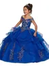 Flickaklänningar Pageant Royal Blue Party för bollklänning Sexig från axelkroppsapplikationer Lace Formal Prom Flower Girls Dress6732977