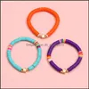 Beaded Strands 3Pcs/Set Colorf Polymer Clay Bracelet For Women Bohemian Golden Beads Star Charm Bracelets Female Jewelry Accessories Dhuhc