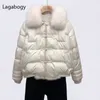 Women's Down Parkas Lagabogy Real Fur Collar Winter Women 90%White Duck Jacka Ladies Short Warm Puffer Coat Kvinna Löst vintage Parka 220916