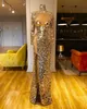 العربية Aso Ebi Gold Sected Mirror Prom Dresses Long Sleeves High Split Evening Party Party Second Dression Dress