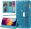 Bling Glitter Sparkly PU Leather Flip Phone Cases for iphone 14 11 12 13 Pro Max Xr Xs 7 8 With 9 Card Holder Magnetic Protective Cover